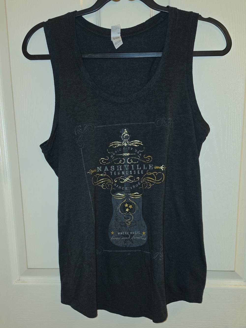District Black Tank Top with Gold Nashville Graphic